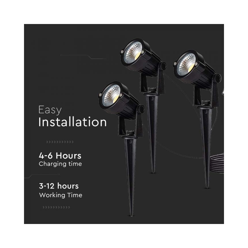 SET 3x Lámpara solar LED para exteriores 3xLED/1,2W/3,7V IP65 3000K 4000 mAh