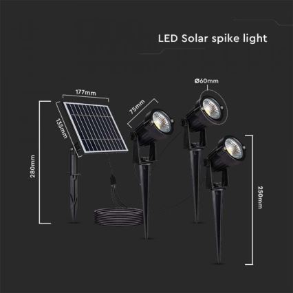 SET 3x Lámpara solar LED para exteriores 3xLED/1,2W/3,7V IP65 3000K 4000 mAh