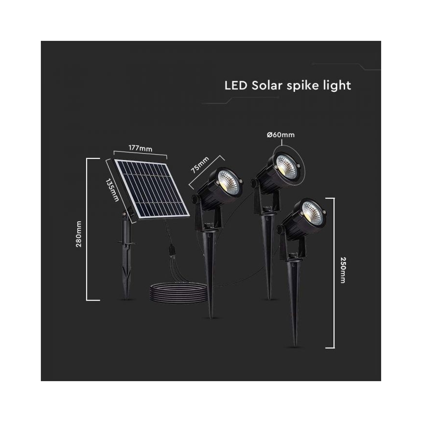SET 3x Lámpara solar LED para exteriores 3xLED/1,2W/3,7V IP65 3000K 4000 mAh
