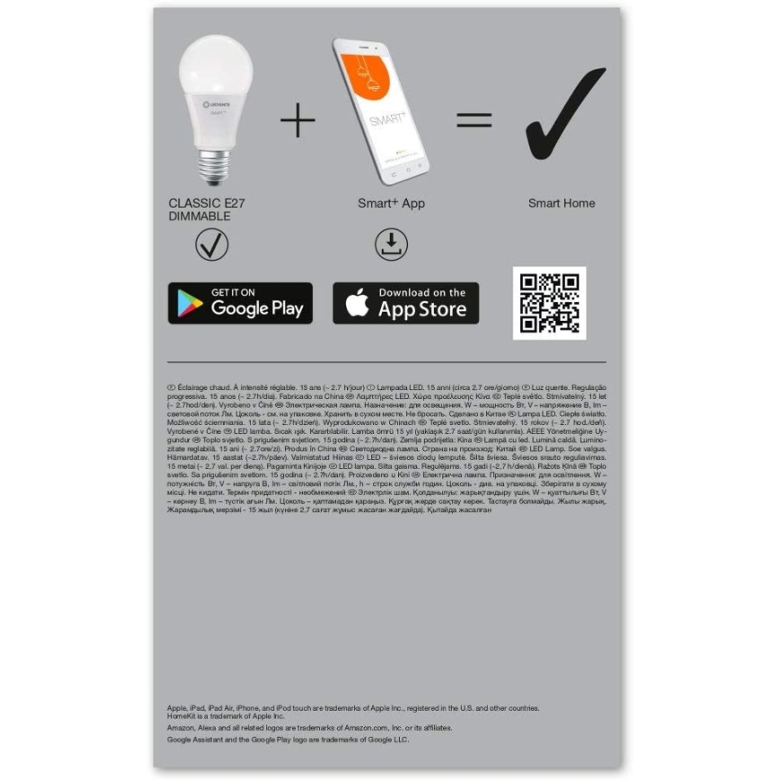 SET 3x LED Bombilla regulable SMART+ E27/9,5W/230V 2700K Wi-Fi - Ledvance