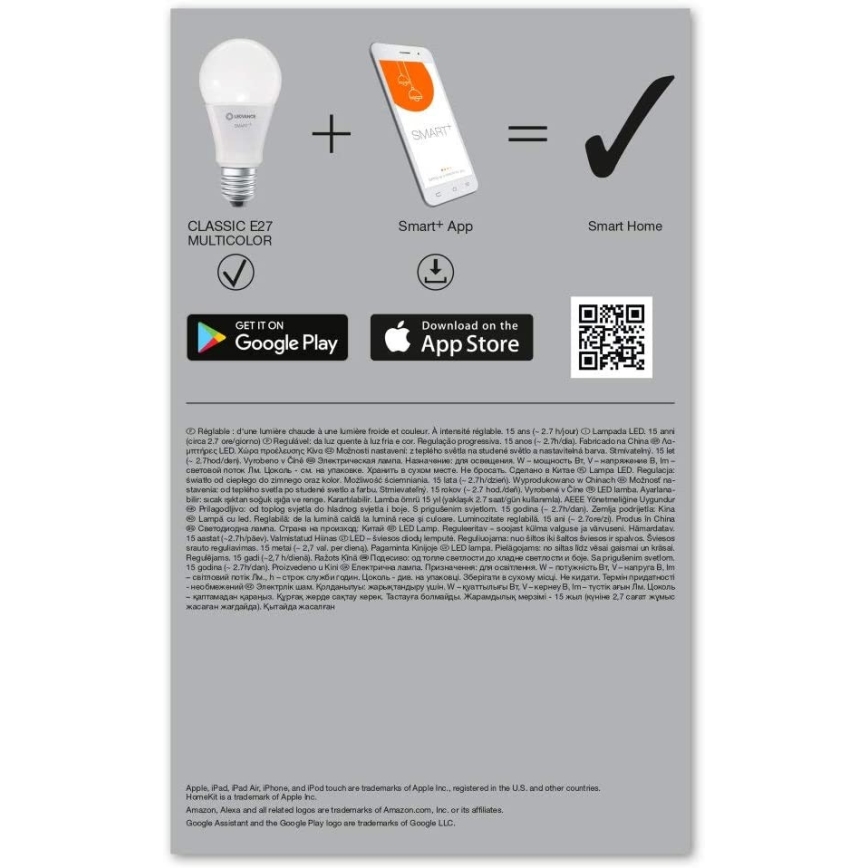 SET 3x LED RGB Bombilla regulable SMART+ E27/9W/230V 2700K-6500K Wi-Fi - Ledvance