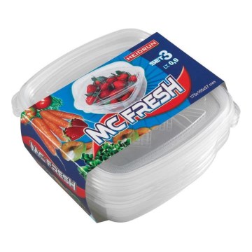 SET 3x Recipiente de comida 0,9 l transparente