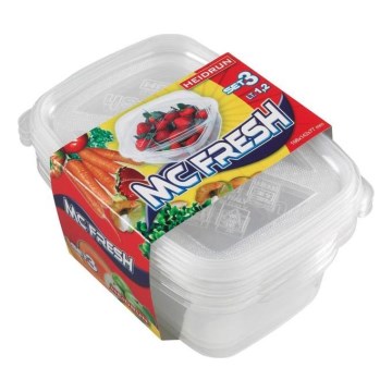 SET 3x Recipiente de comida 1,2 l transparente