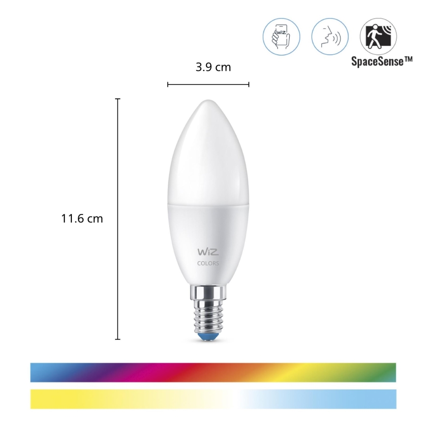SET 3x Bombilla LED RGBW regulable C37 E14/4,9W/230V 2200-6500K CRI 90 Wi-Fi - WiZ