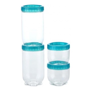 SET 4x Recipiente de comida INTERLOCK turquesa/transparente
