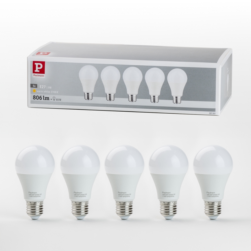 SET 5x Bombilla LED A60 E27/9W/230V 2700K - Paulmann 28780