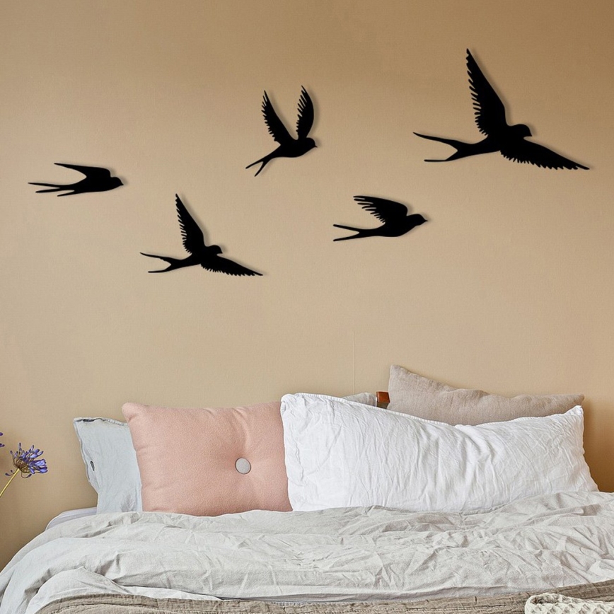 SET 5x Decoración de pared pájaros metal