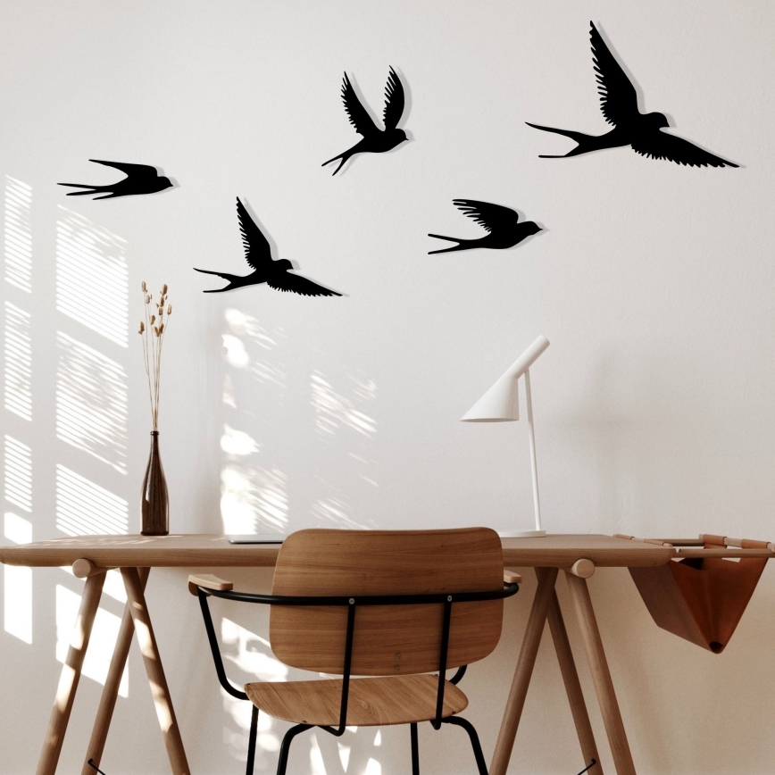 SET 5x Decoración de pared pájaros metal