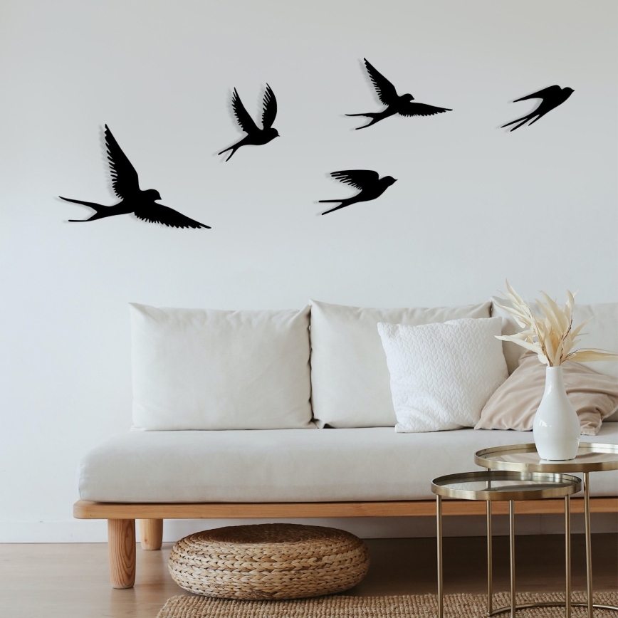 SET 5x Decoración de pared pájaros metal
