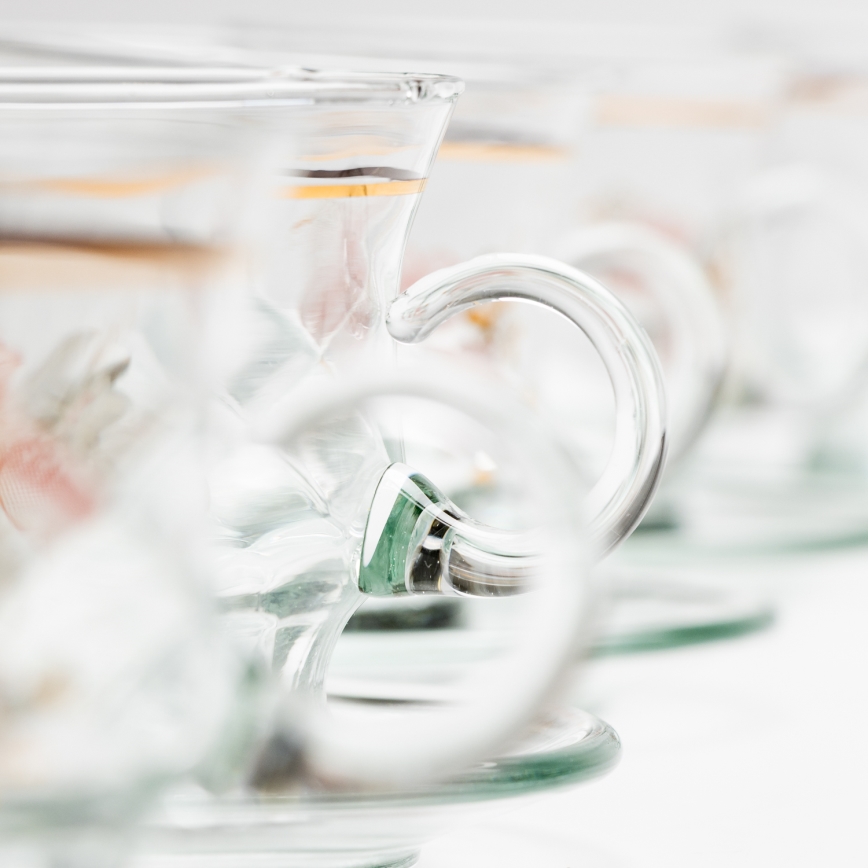 Set de 6 tazas de cristal con platillo, ramo transparente n.º 4