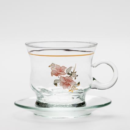 Set de 6 tazas de cristal con platillo, ramo transparente n.º 4
