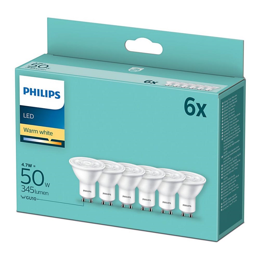 SET 6x Bombilla LED Philips GU10/4,7W/230V 2700K