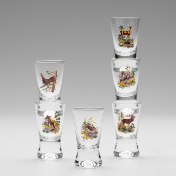 Set 6x copas de licor con motivo de caza