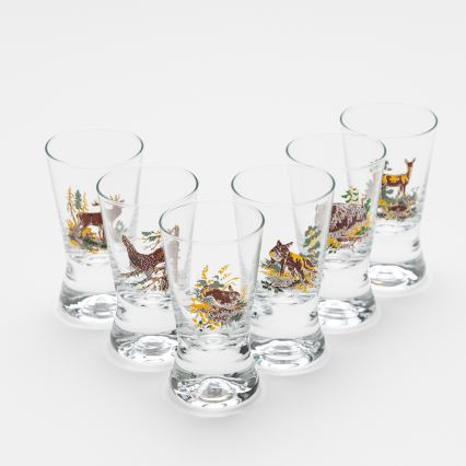 Set 6x copas de licor con motivo de caza
