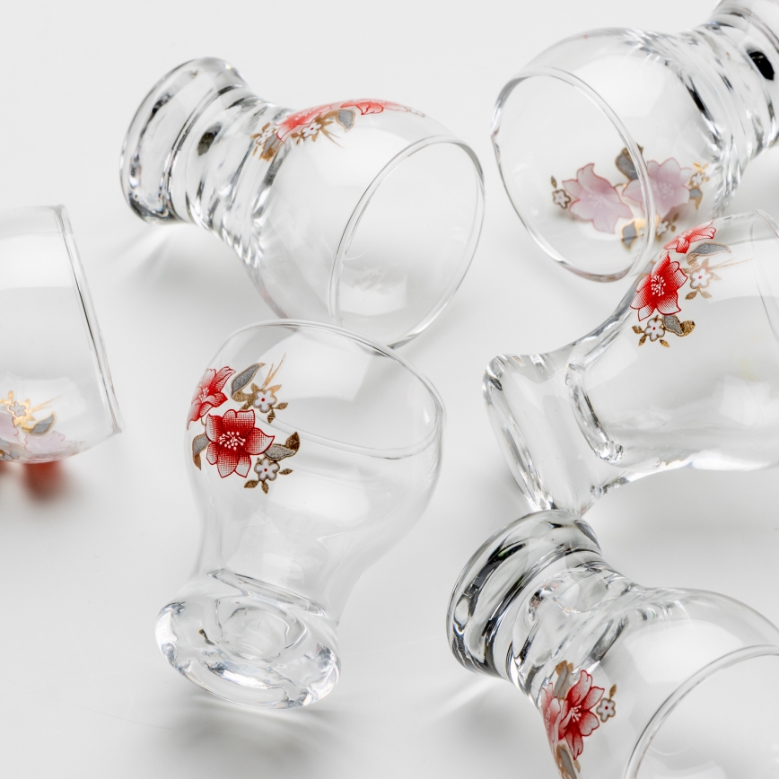 Set 6x copas de licor transparente - motivo floral n.º 2