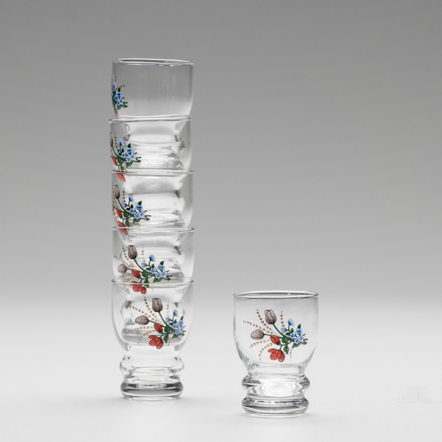 Set 6x copas de licor transparente - motivo floral n° 6