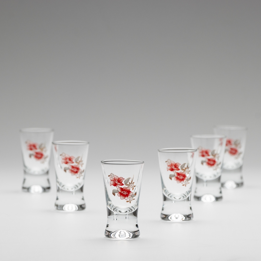Set 6x Vaso de chupito transparente con motivo de ramo de flores n° 2