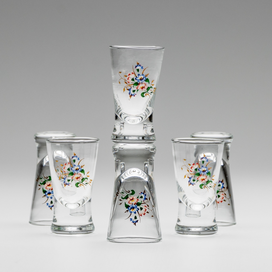 Set 6x Vaso de chupito transparente con motivo de ramo de flores n° 3