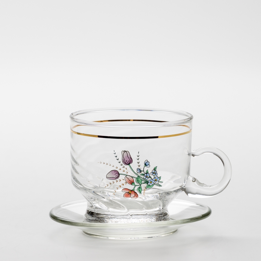 Set 6x vaso de vidrio con platillo transparente ramo n.º 5