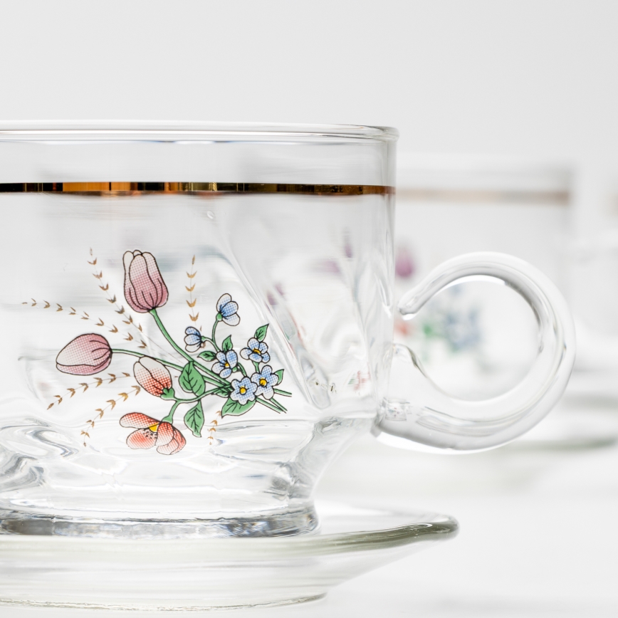 Set 6x vaso de vidrio con platillo transparente ramo n.º 5