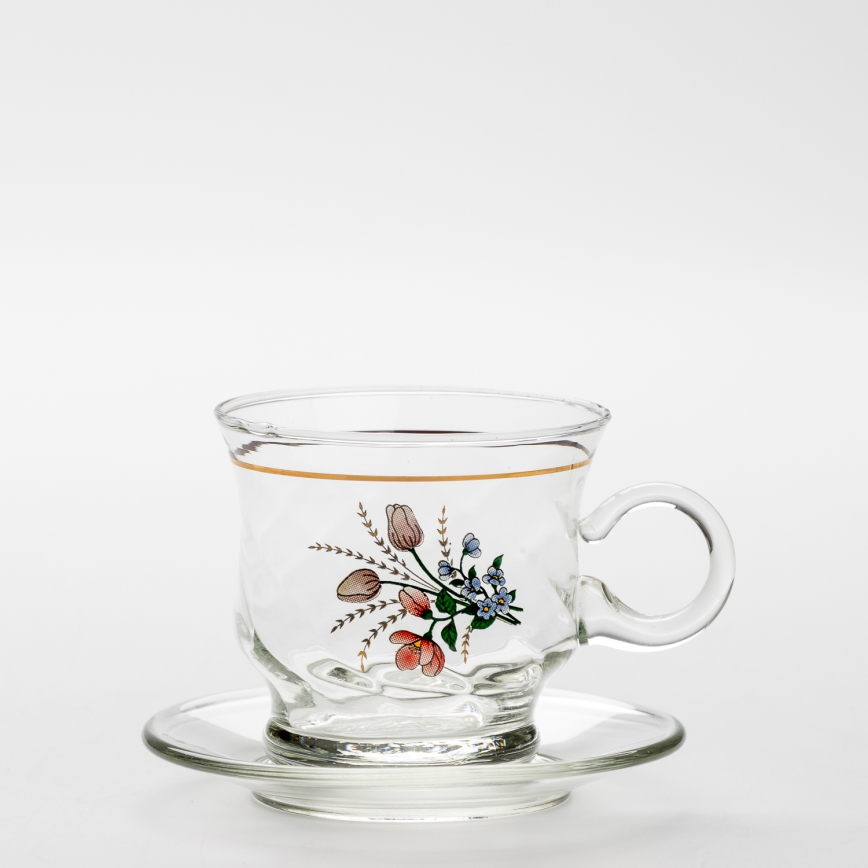 Set 6x vaso de vidrio con platillo transparente ramo n° 3