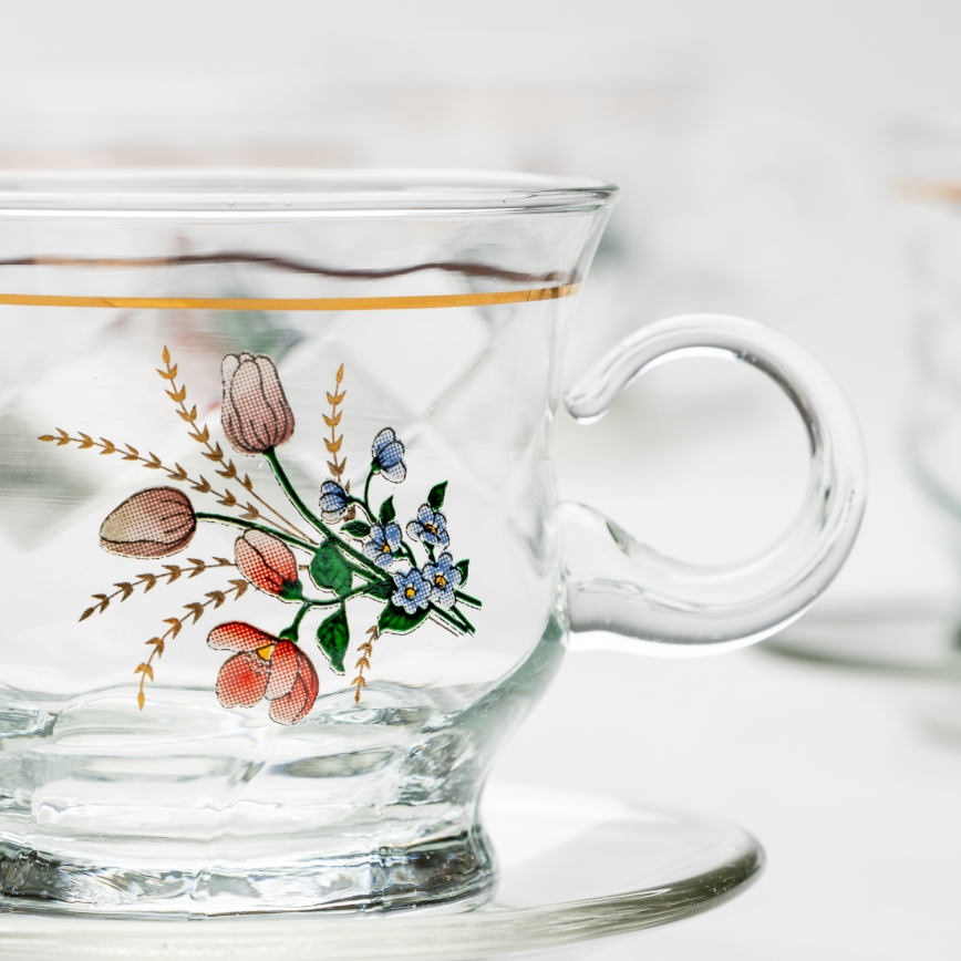 Set 6x vaso de vidrio con platillo transparente ramo n° 3
