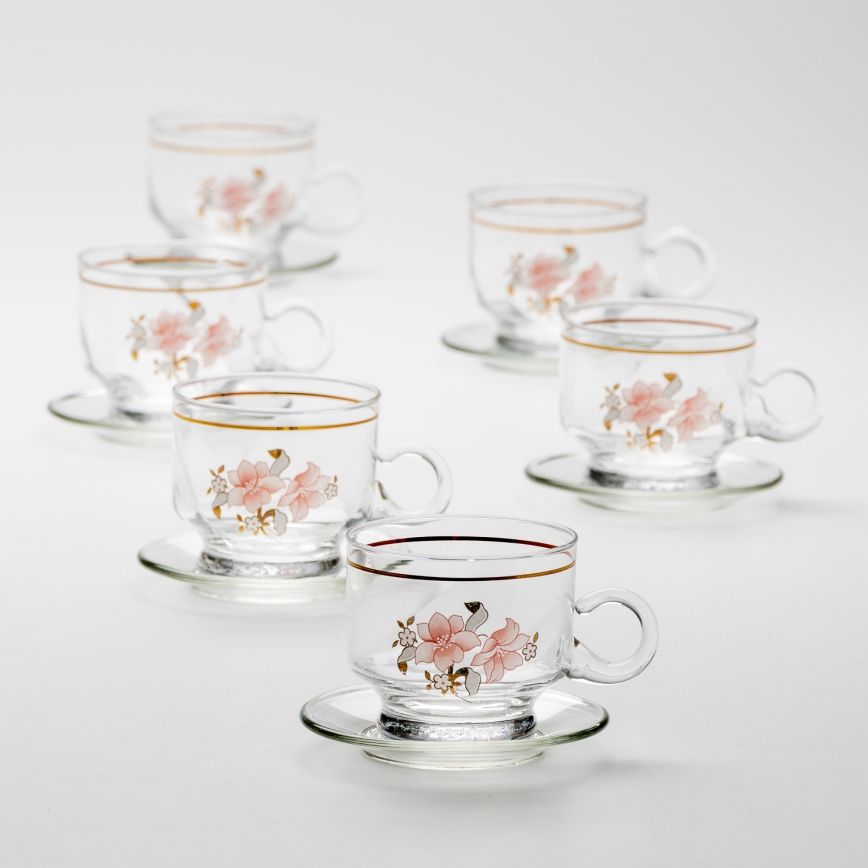 Set 6x vaso de vidrio con platillo transparente ramo n° 6