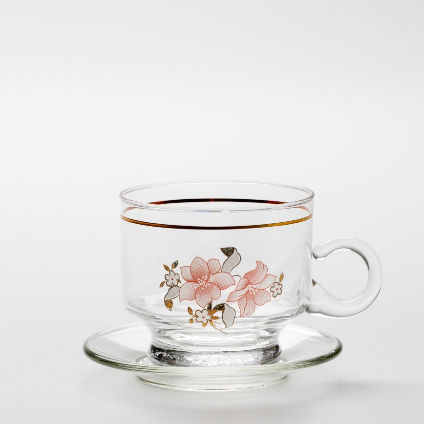 Set 6x vaso de vidrio con platillo transparente ramo n° 6