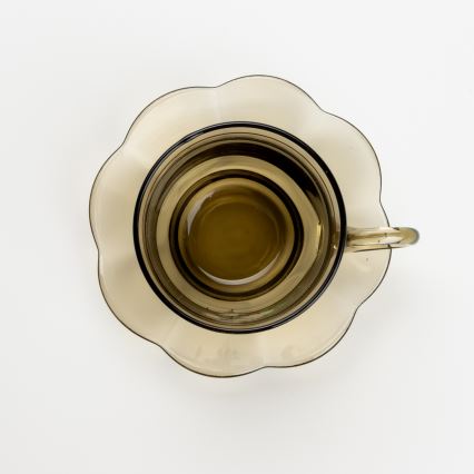 Set 6x vaso de vidrio con platillo y 1x azucarero ahumado ramo n° 2