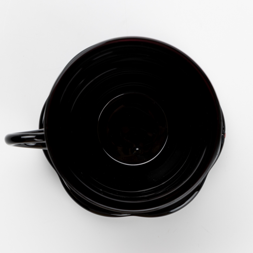 Set 6x vaso de vidrio con platillo y 1x azucarero negro ramo n° 3