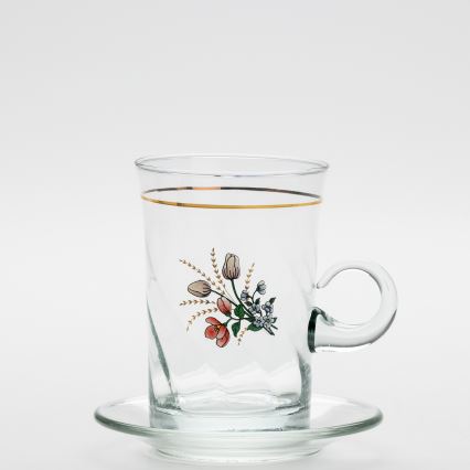Set 6x vaso de vidrio con platillo y 1x azucarero transparente ramo n.º 4