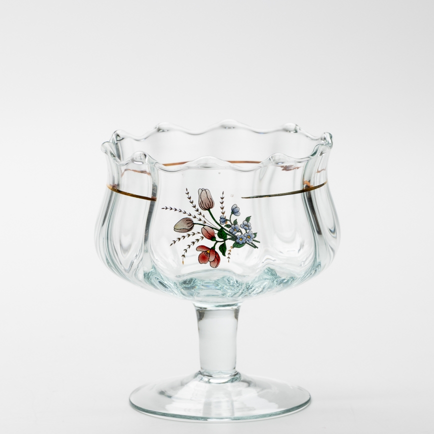 Set 6x vaso de vidrio con platillo y 1x azucarero transparente ramo n.º 4