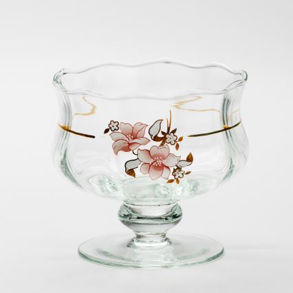 Set 6x vaso de vidrio con platillo y 1x azucarero transparente ramo n° 2