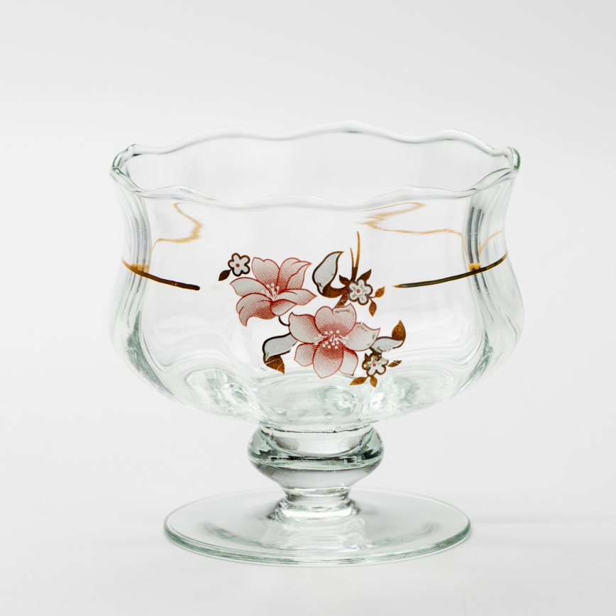 Set 6x vaso de vidrio con platillo y 1x azucarero transparente ramo n° 2