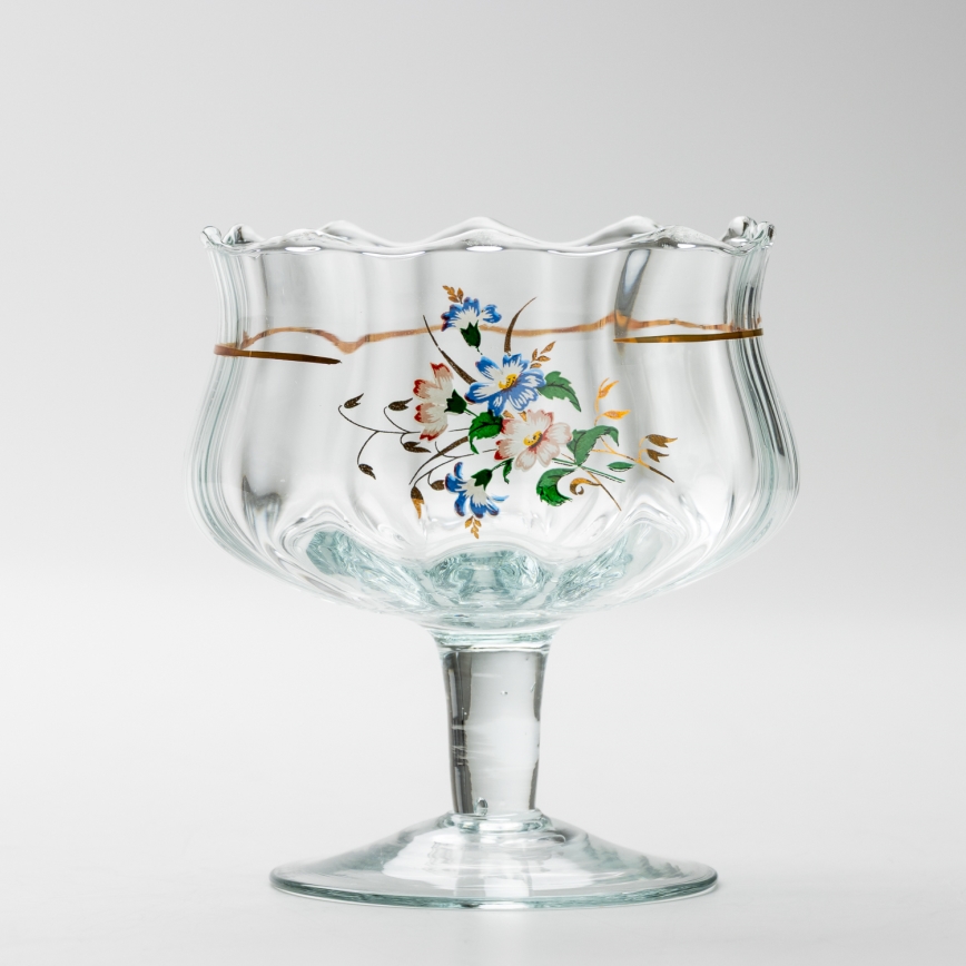 Set 6x vaso de vidrio con platillo y 1x azucarero transparente ramo n° 3