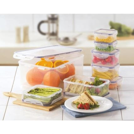 SET DE 7x Recipiente para alimentos LOCK azul/transparente