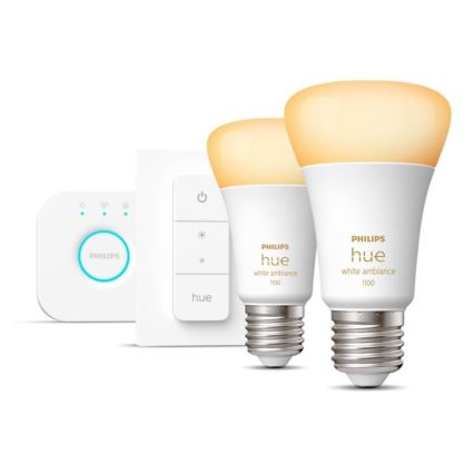 Set básico Philips Hue WHITE AMBIANCE 2xE27/8W/230V + dispositivo de conexión