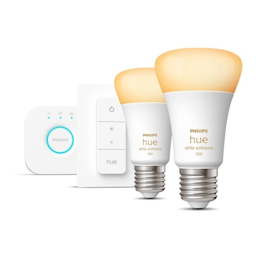 Set básico Philips Hue WHITE AMBIANCE 2xE27/8W/230V + dispositivo de conexión
