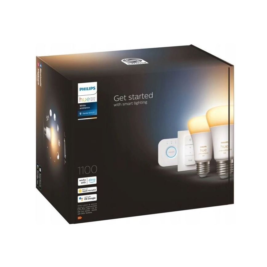 Set básico Philips Hue WHITE AMBIANCE 2xE27/8W/230V + dispositivo de conexión