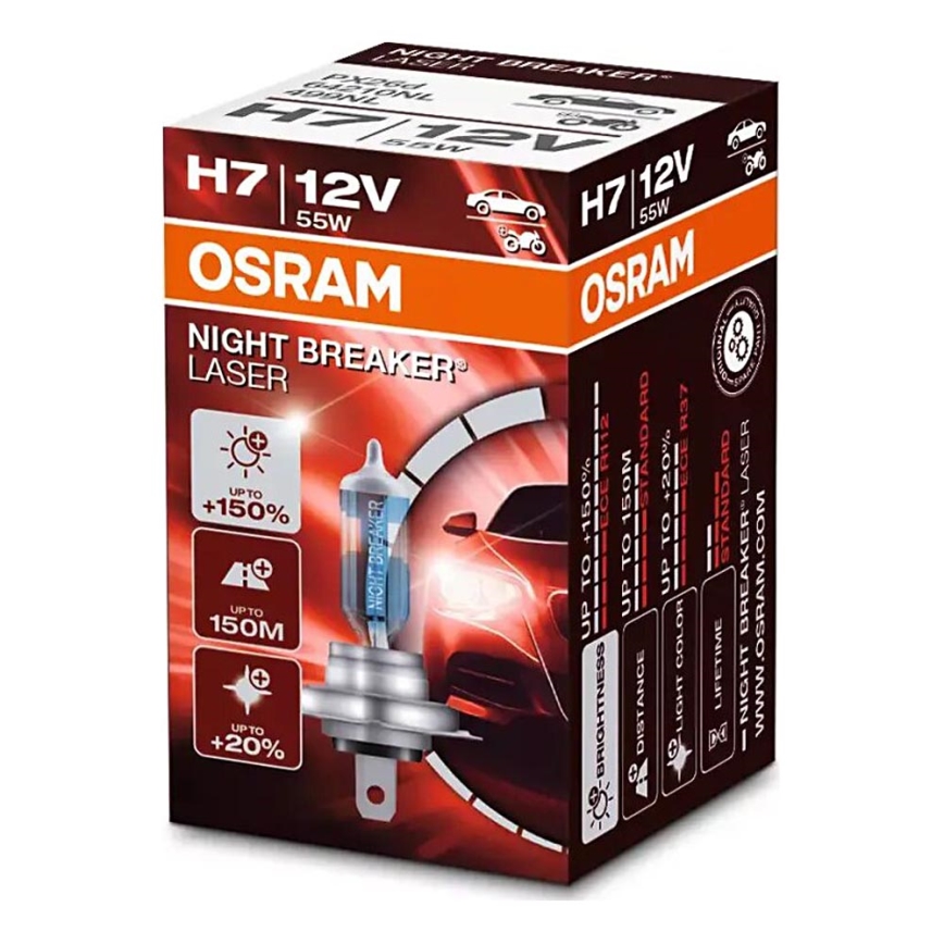 SET DE 2 Bombillas para coche NIGHT BREAKER H7 PX26d/55W/12V - Osram