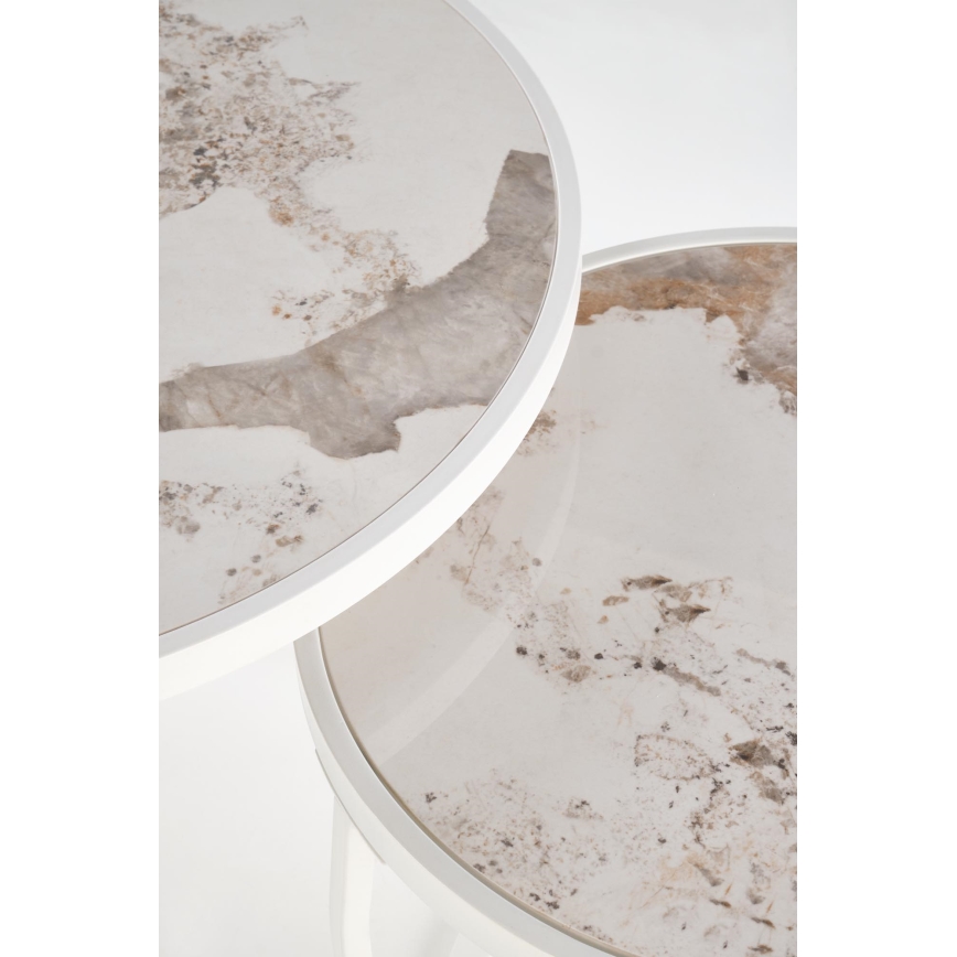 Set de 2 mesas de centro AURORO beige/blanco