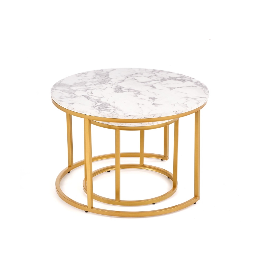 Set de 2 mesas de centro PACILA con acabado en mármol/dorado