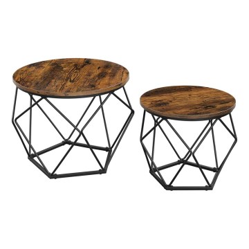 Set de 2 mesas de centro TALIA marrón/negro