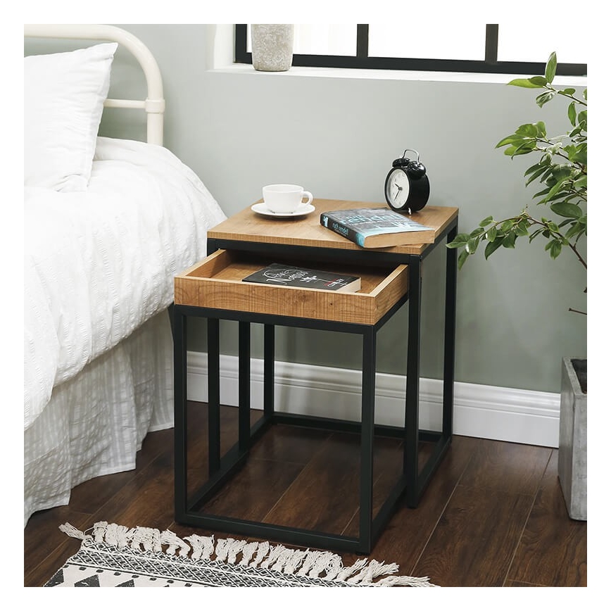 Set de 2 mesitas auxiliares ELDUR marrón/negro