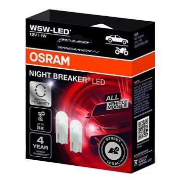 SET DE 2x Bombilla LED para coche NIGHT BREAKER W2.1x9.5d/1W/12V 5700K - Osram