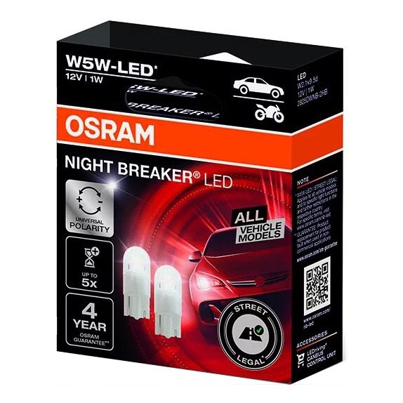 SET DE 2x Bombilla LED para coche NIGHT BREAKER W2.1x9.5d/1W/12V 5700K - Osram