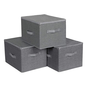Set de 3 cajas de almacenamiento con cremallera CURAN, gris