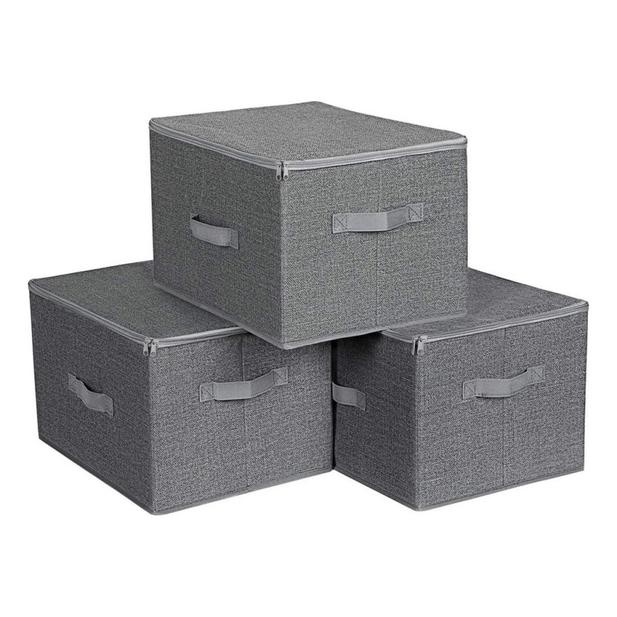 Set de 3 cajas de almacenamiento con cremallera CURAN, gris