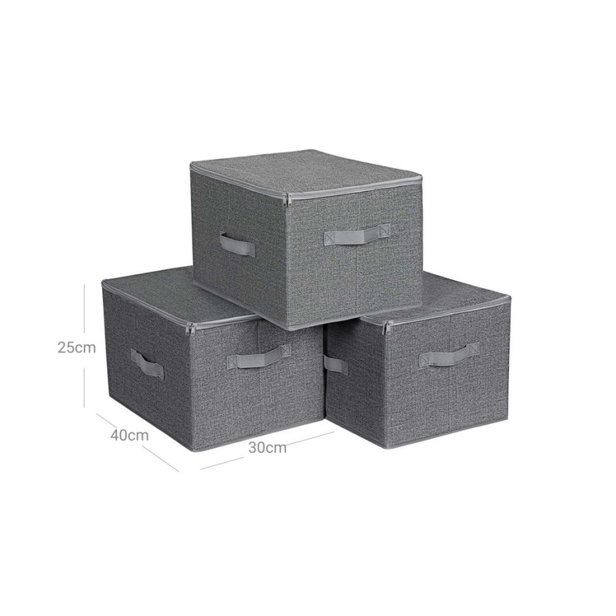 Set de 3 cajas de almacenamiento con cremallera CURAN, gris