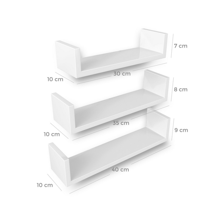 Set de 3 estantes de pared SHELFY blancos